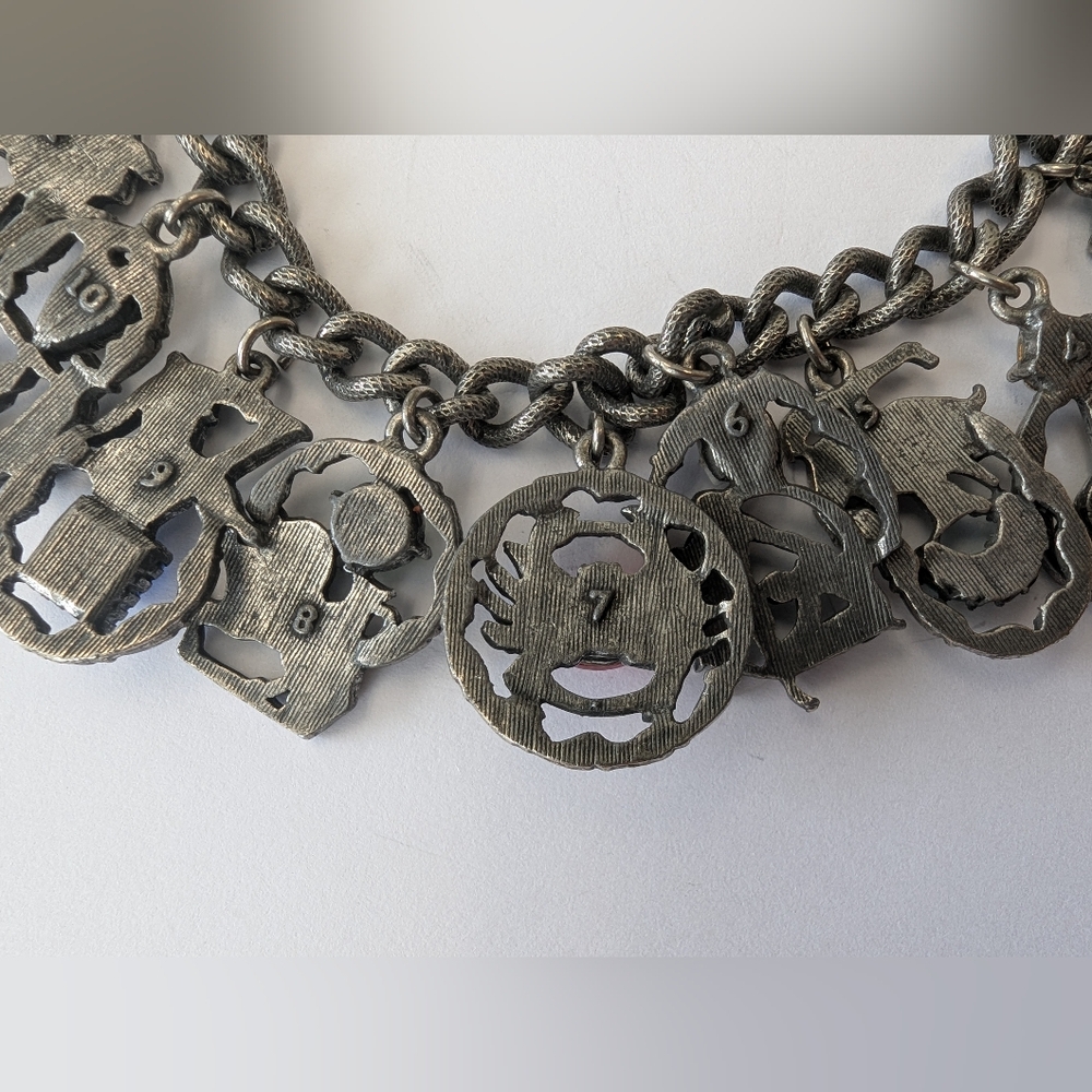 VTG FLORENZA SILVER TONE RHINESTONE ZODIAC CHARM BRACELET HEAVY - Picture 14 of 16